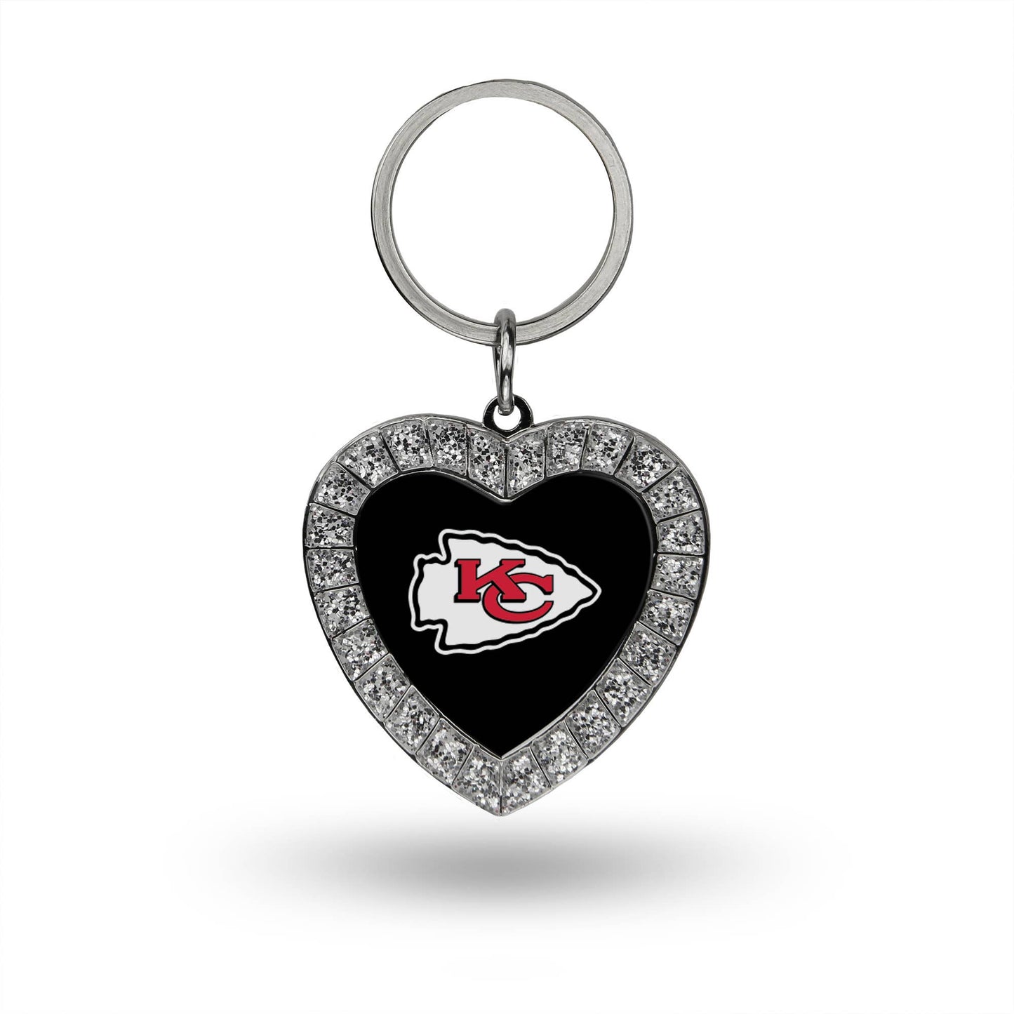 NFL Kansas City Chiefs Black and Silver Rhinestone Heart Keychain