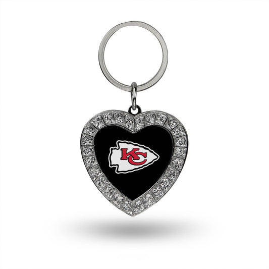 NFL Kansas City Chiefs Black and Silver Rhinestone Heart Keychain