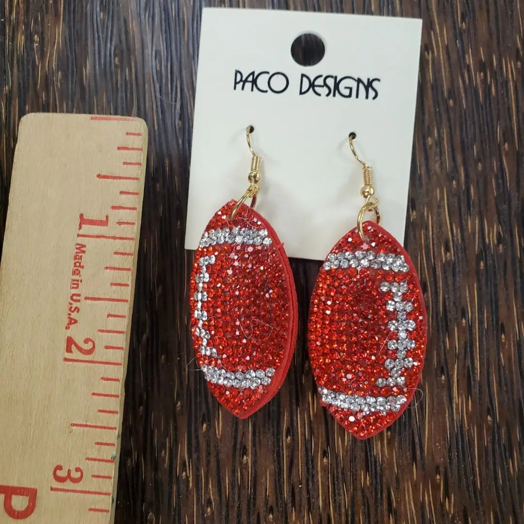 Red Blingy Puffy Football Dangle earrings