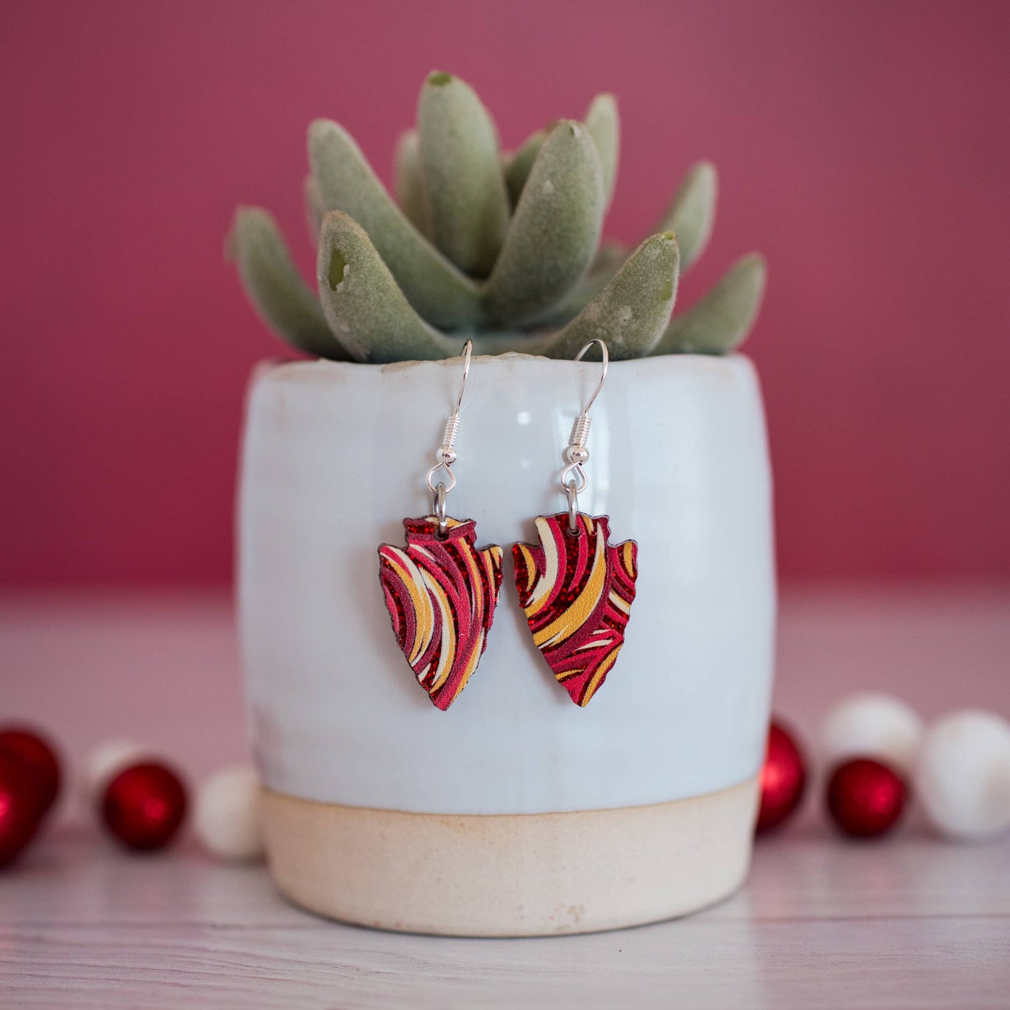 Kansas City Football Petite Glitter Swirl Arrowhead Dangles