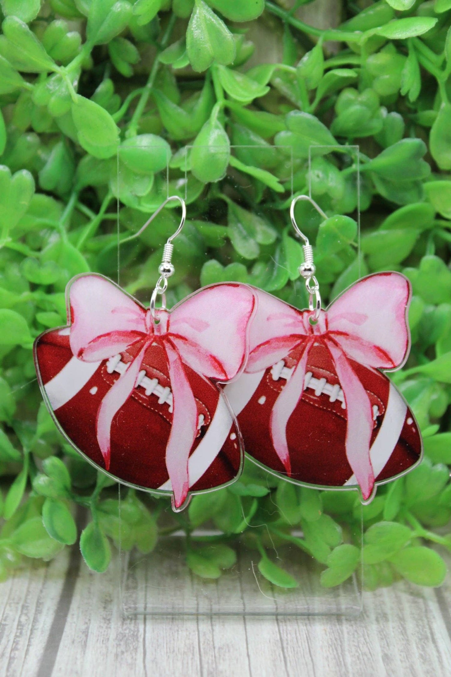 Pink Bow Football Dangle Earrings