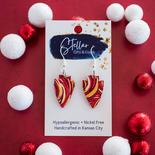 Kansas City Football Petite Glitter Swirl Arrowhead Dangles