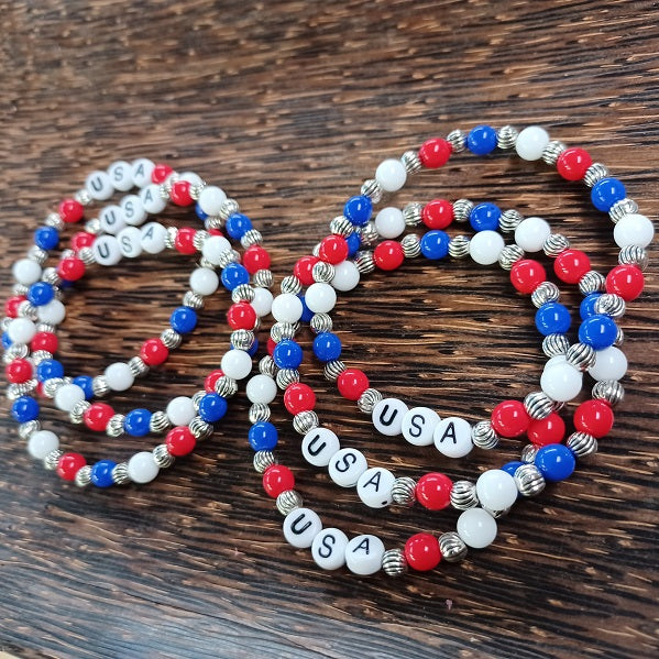 USA Red, White, Blue Beaded Bracelet