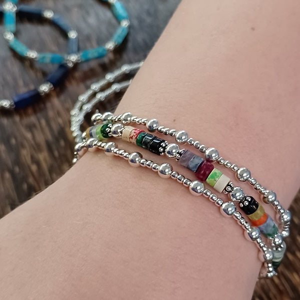Sterling Silver Stretchy Beaded Bracelet