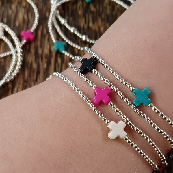 Sterling Silver and Stone Cross Faith Bracelet