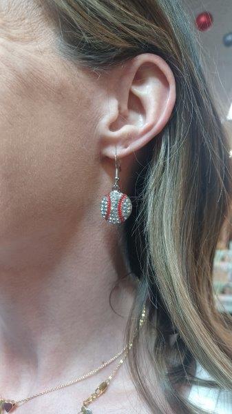 Blingy Baseball Dangle Earrings