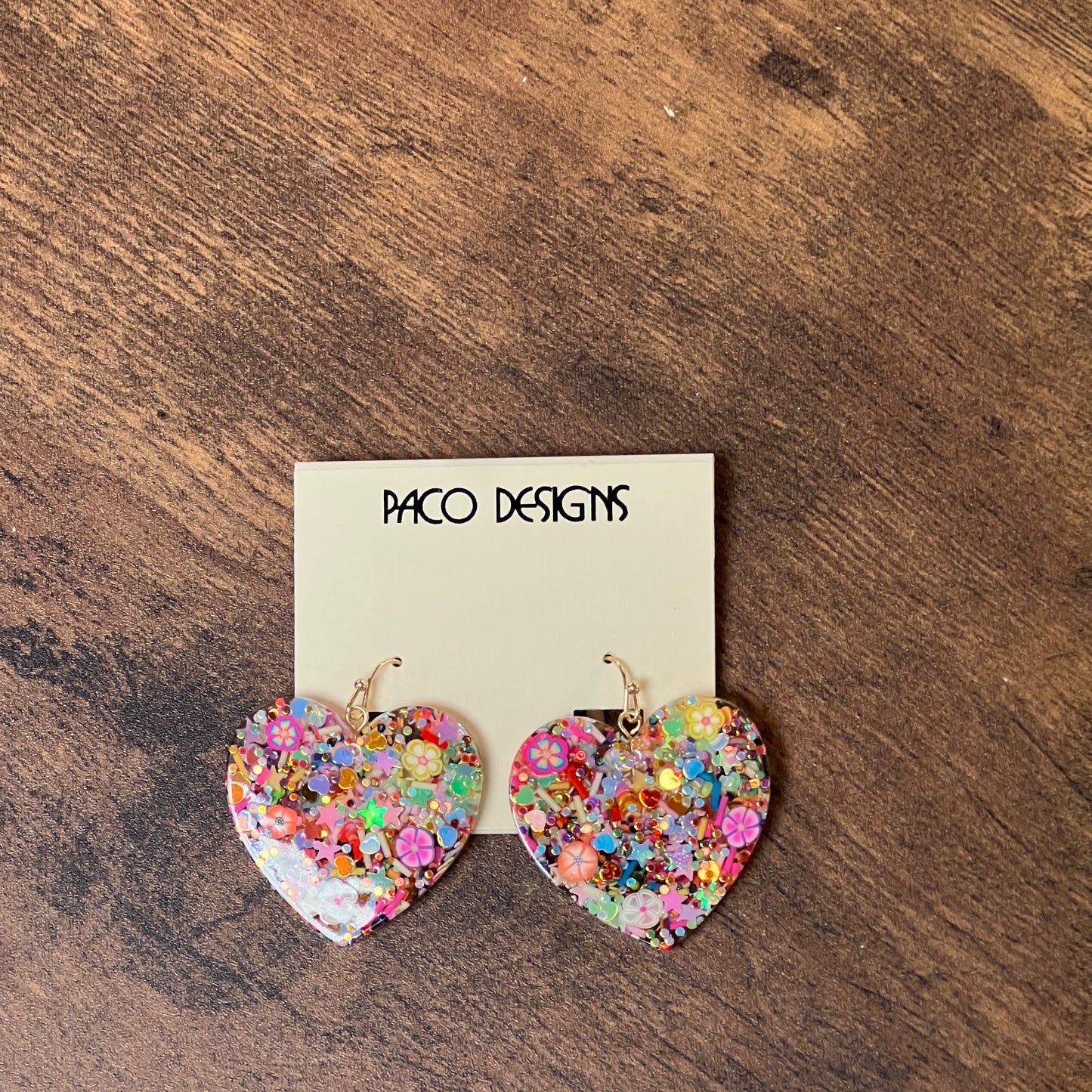 Gold Sparkle Resin Heart Earrings