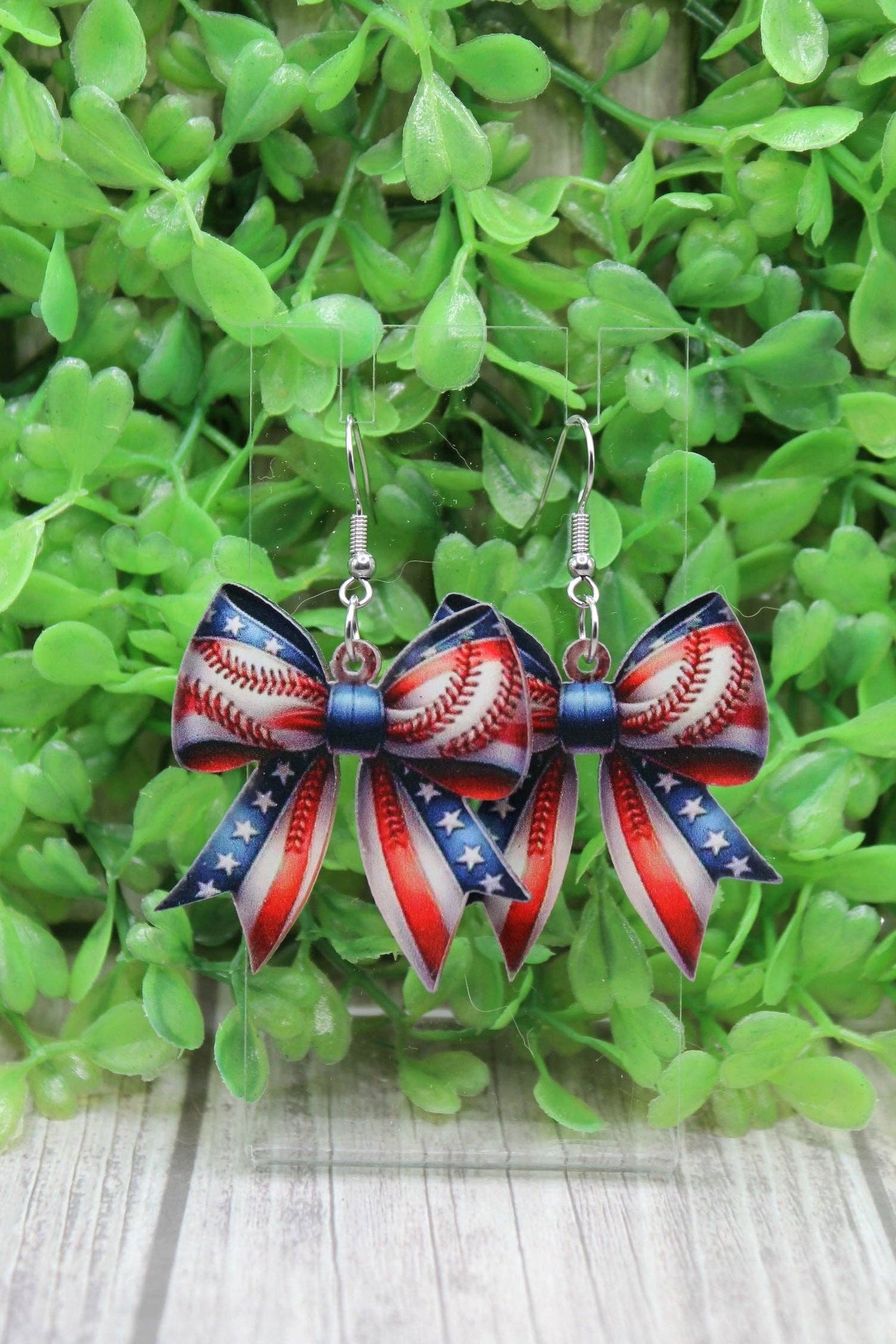Baseball Flag Bow Dangle Earrings