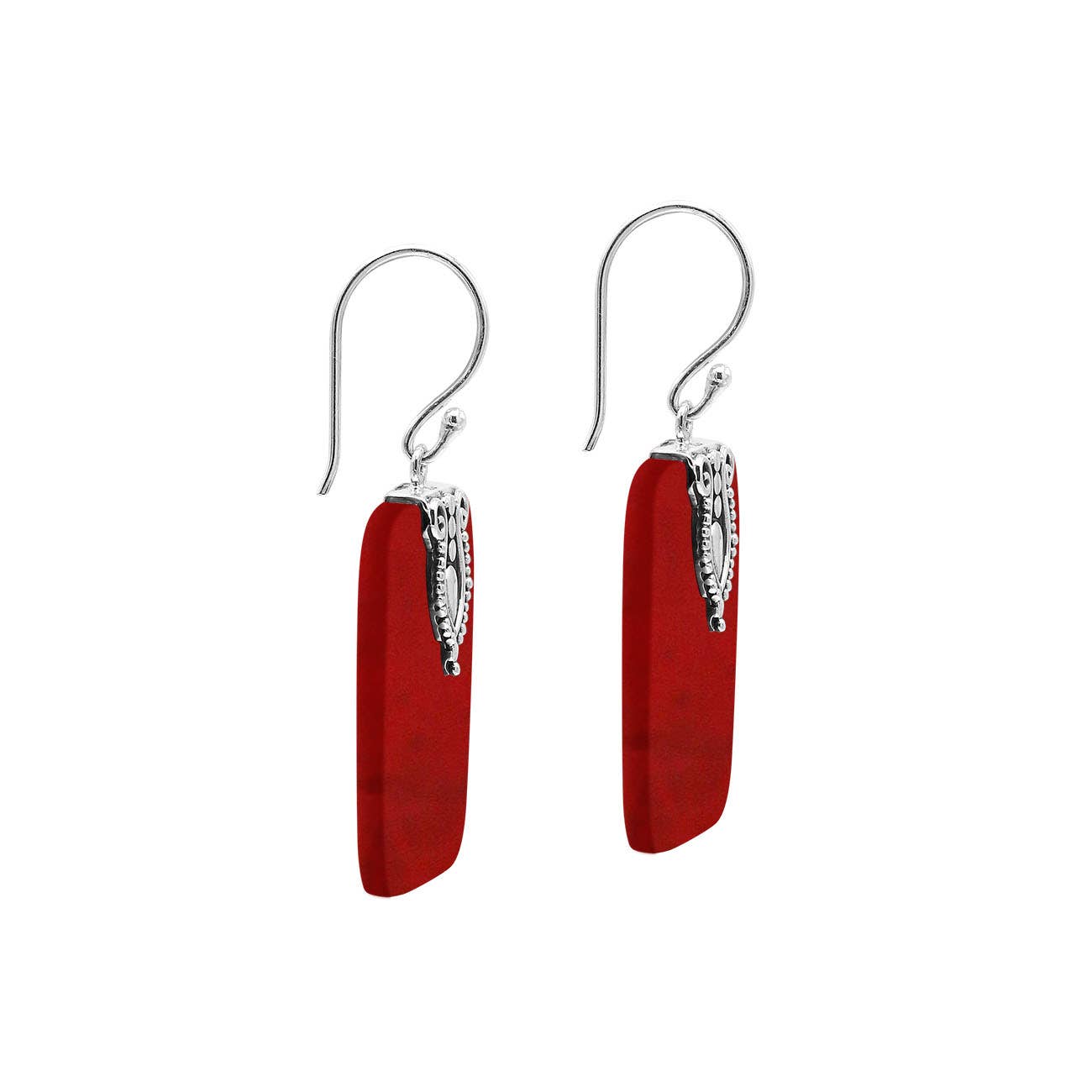 Square Coral Sterling Silver Earrings