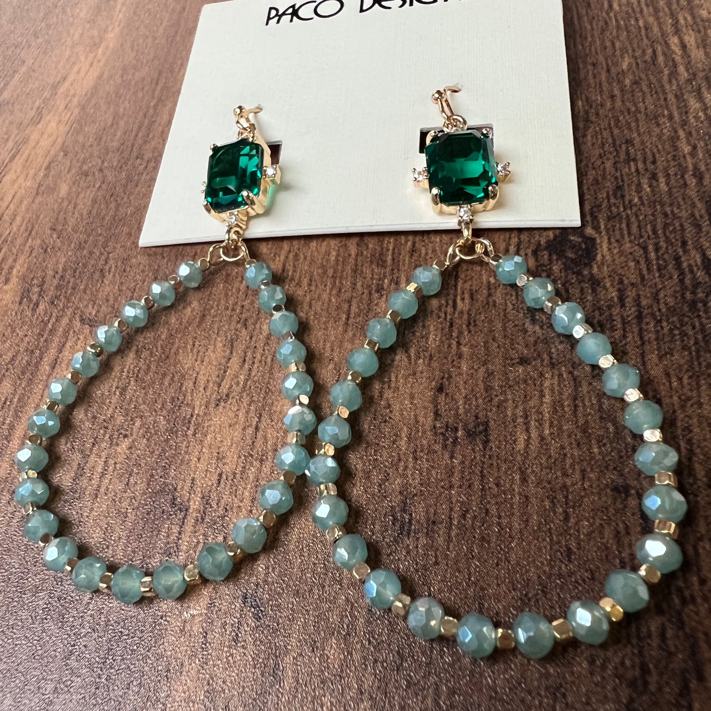 Gold Gem Top Beaded Teardrop Earrings