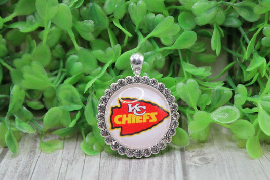 KC Chiefs Pendant Necklace with Rhinestones