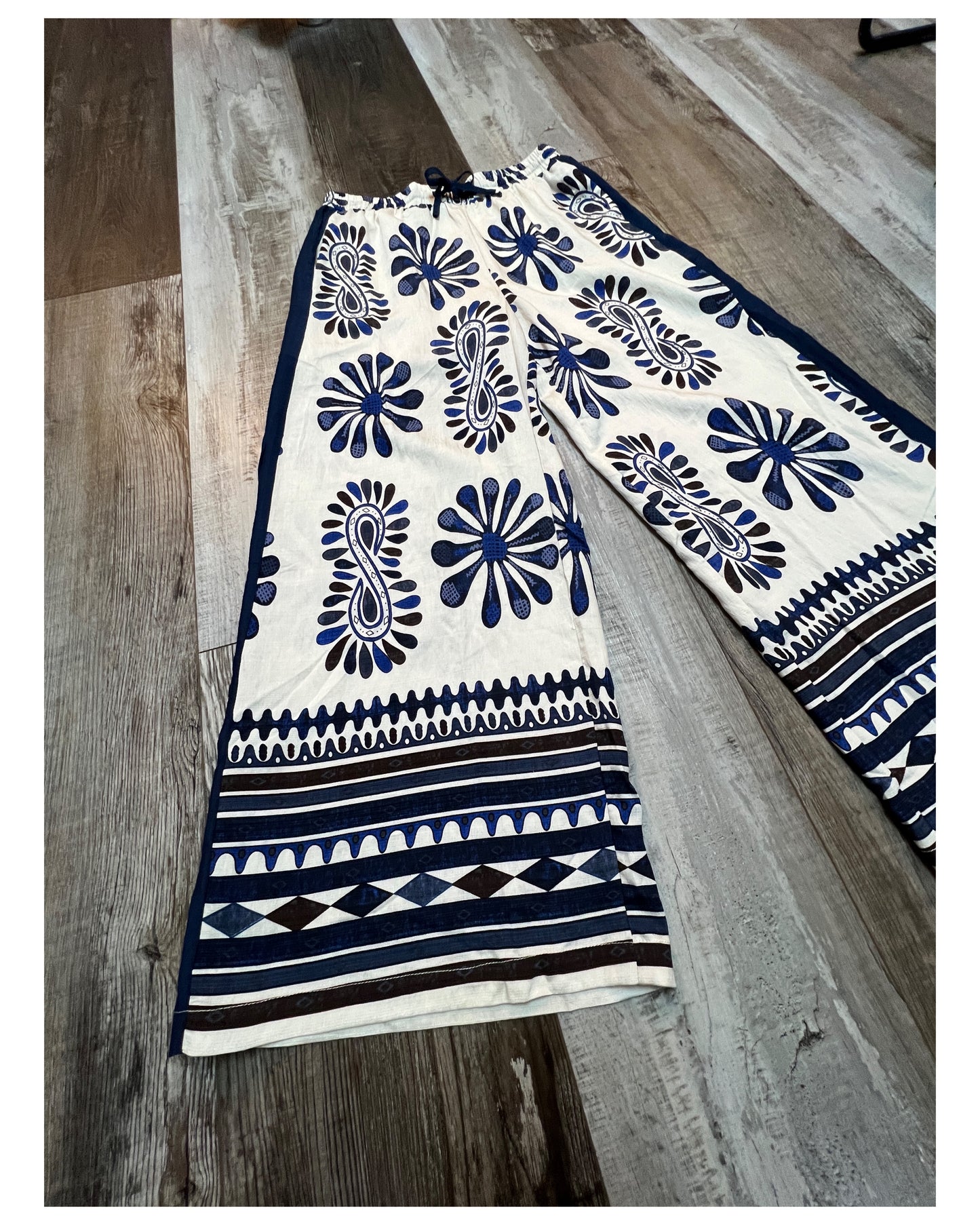 Navy Floral Print High Waist Pants