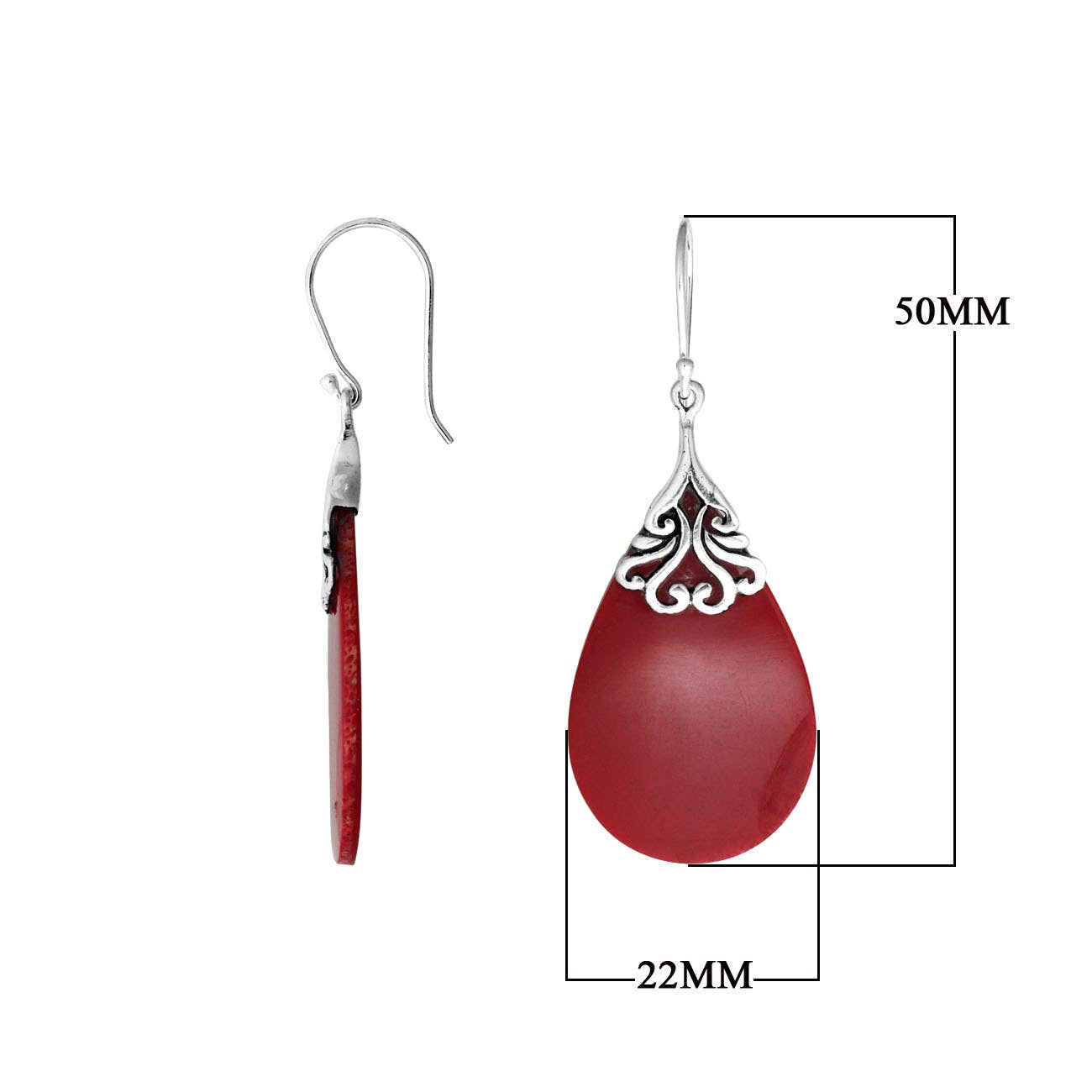 Coral Pear Shape Sterling Silver Earring