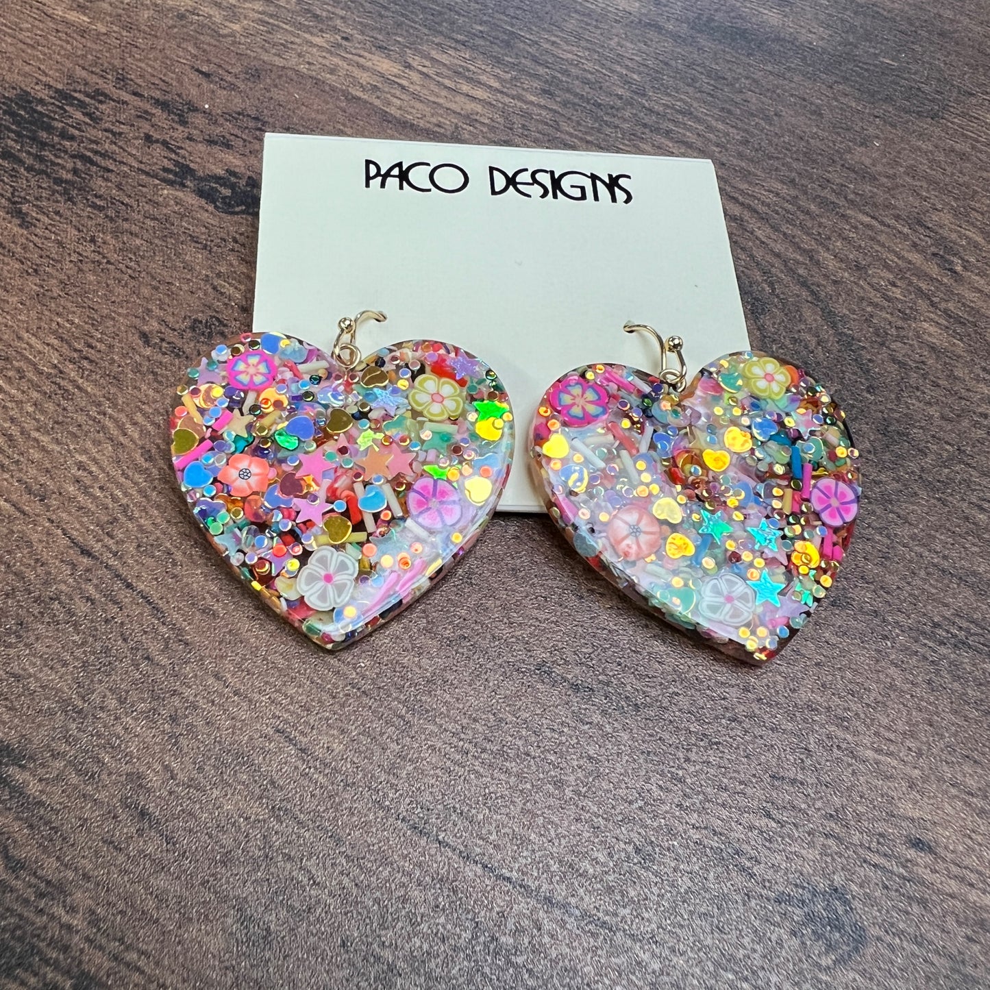 Gold Sparkle Resin Heart Earrings