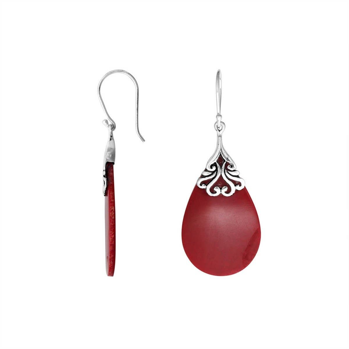Coral Pear Shape Sterling Silver Earring