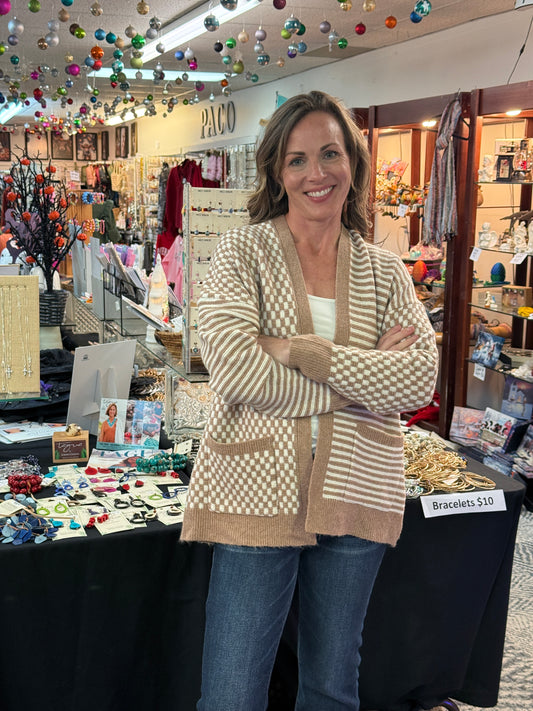 Beige Mixed Media Cardigan