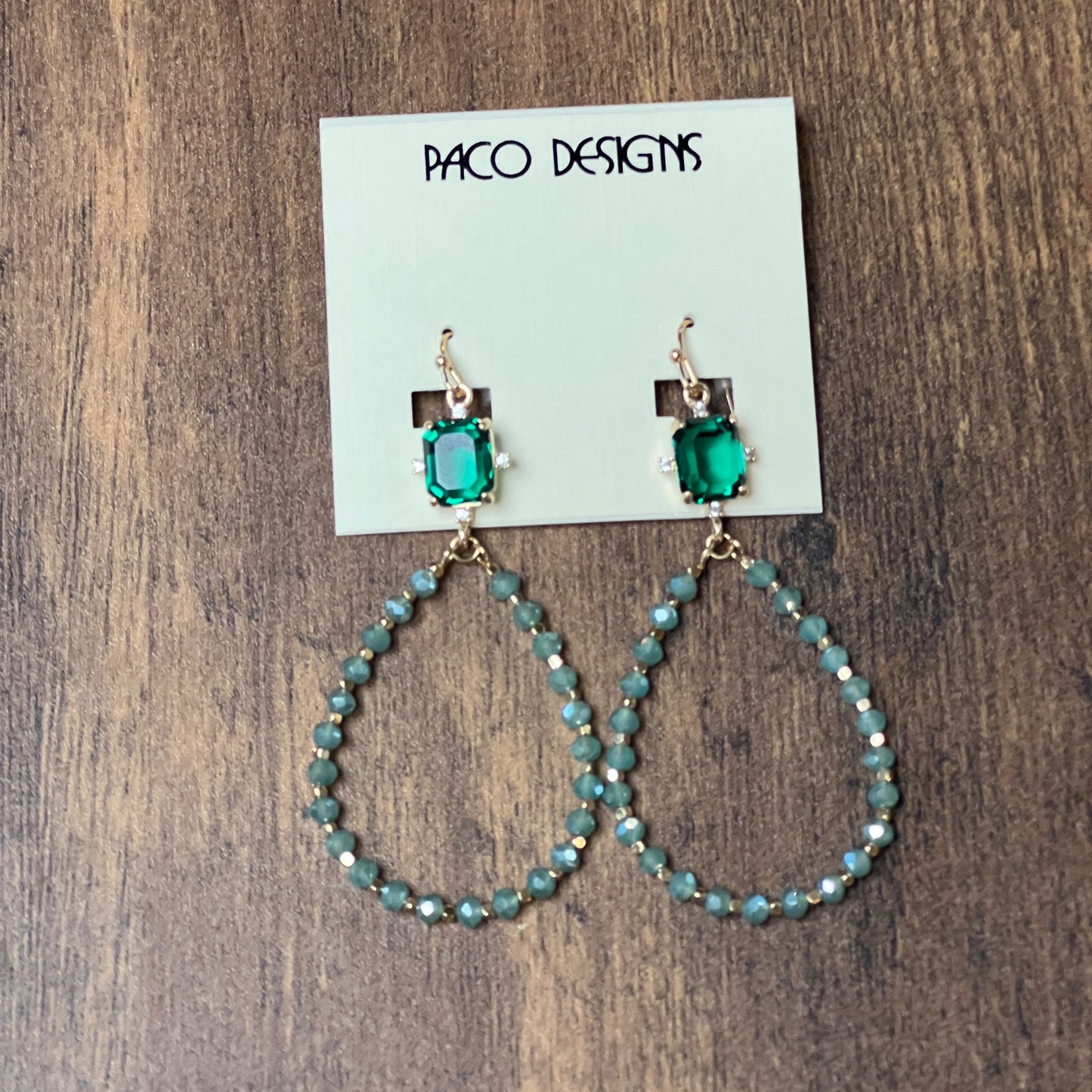 Gold Gem Top Beaded Teardrop Earrings