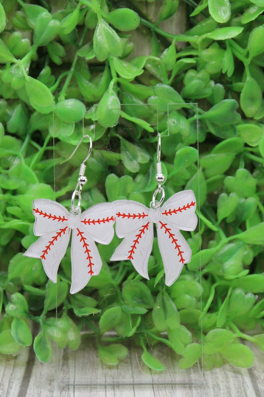 Baseball Bow Dangle Earrings