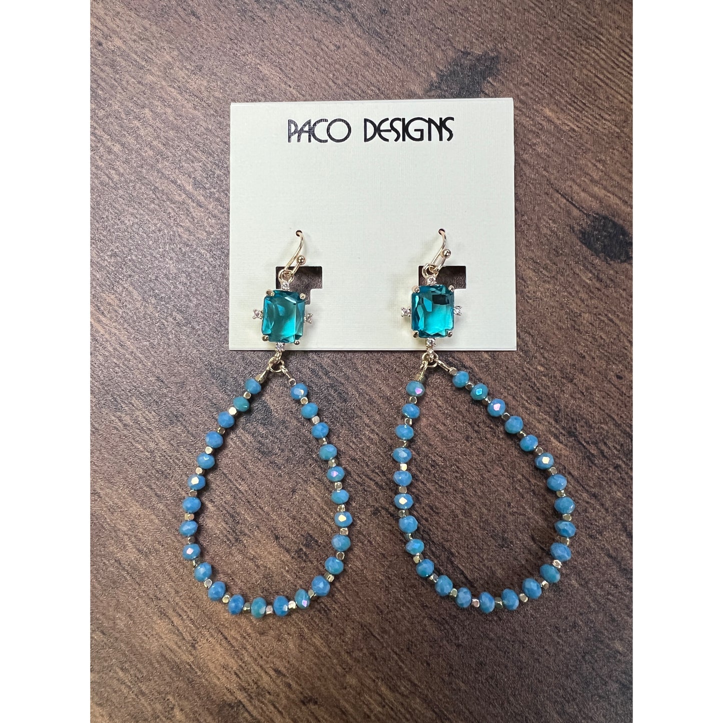 Gold Gem Top Beaded Teardrop Earrings