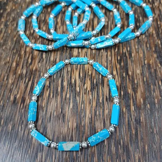 Turquoise and Sterling Silver Stretchy Beaded Bracelet