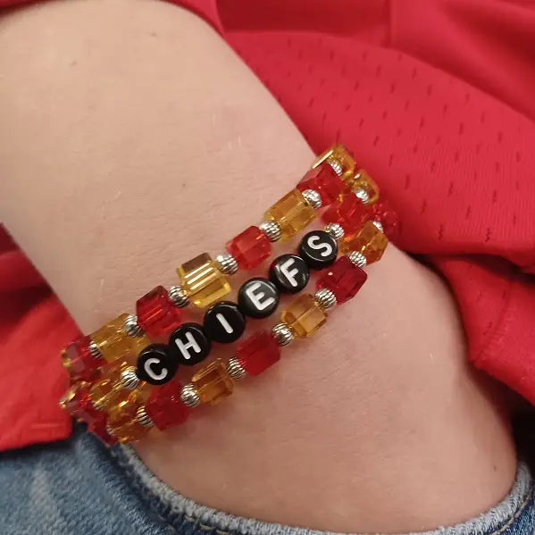 CHIEFS Red and Yellow Czech Glass Beaded Bracelet