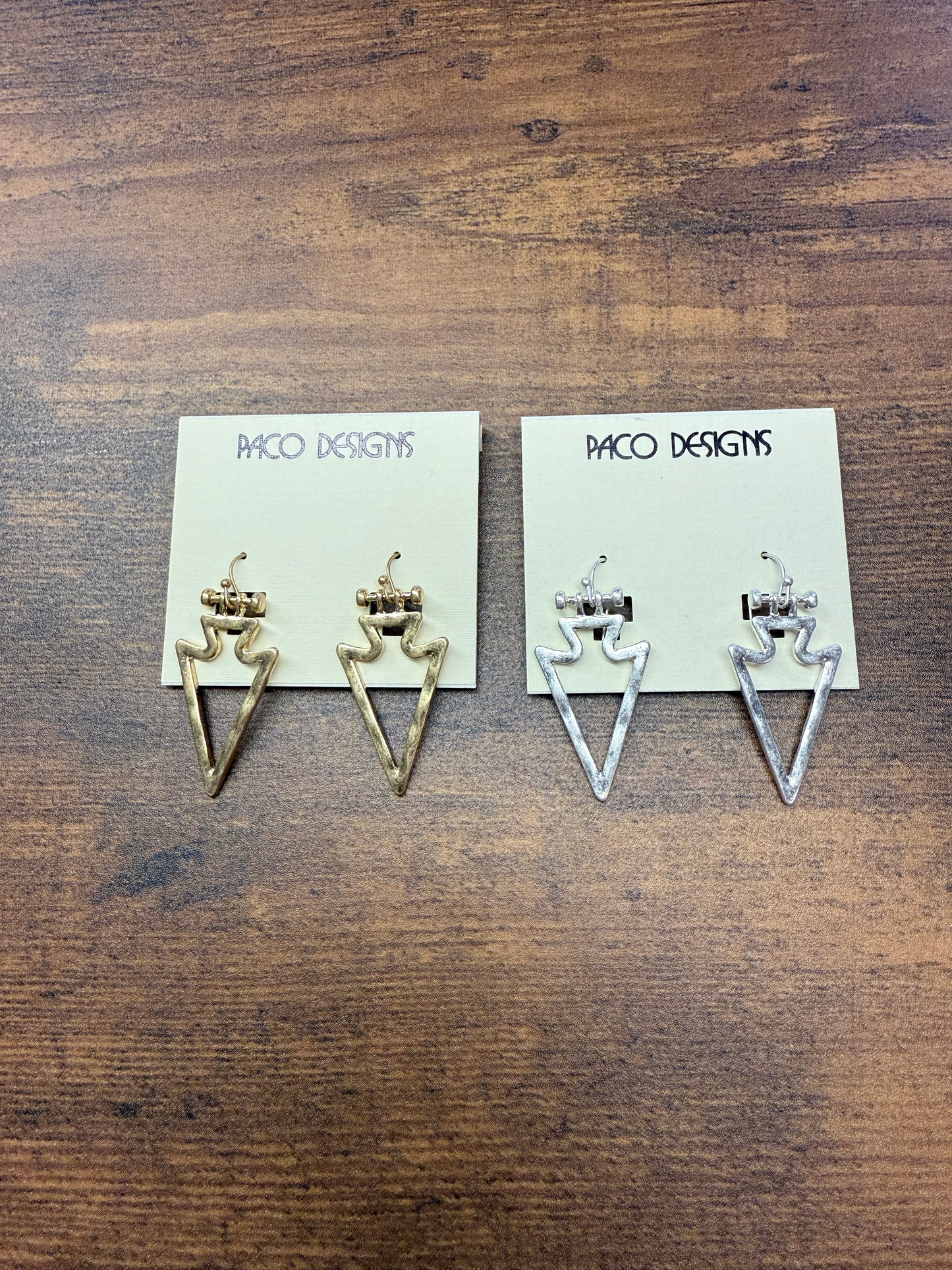 Edgy Sleek Matte Silver or Gold Arrowhead Earrings