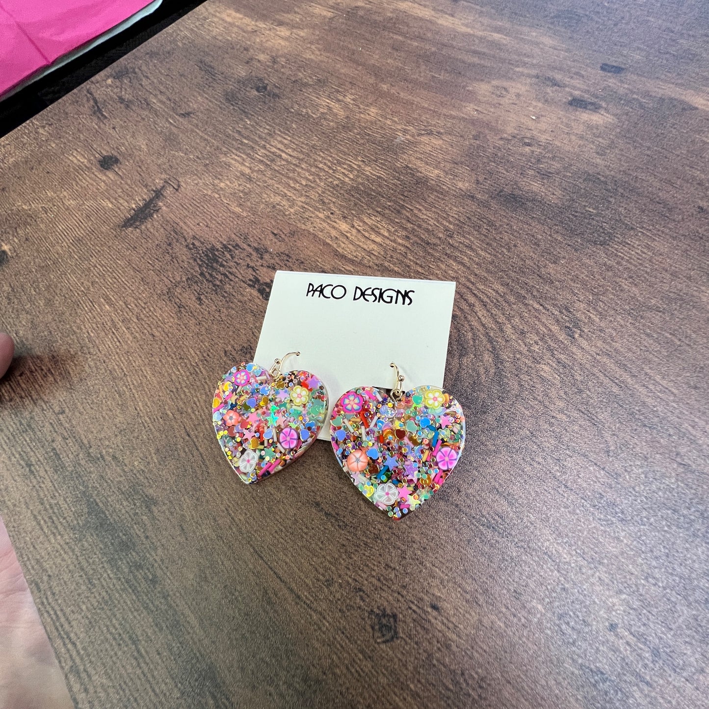 Gold Sparkle Resin Heart Earrings