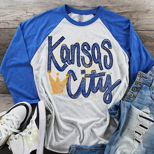 Royal Blue Kansas City Baseball 3/3 Length T-Shirt