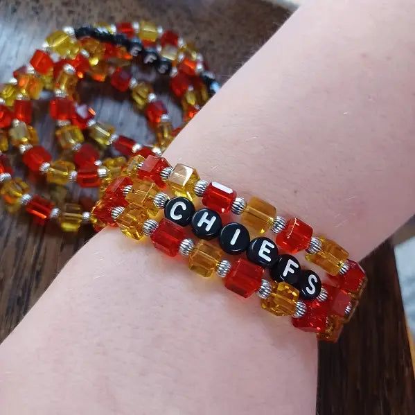 CHIEFS Red and Yellow Czech Glass Beaded Bracelet