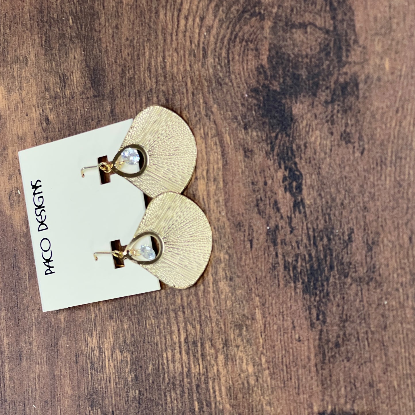 Gold Fan CZ Center Drop Earrings