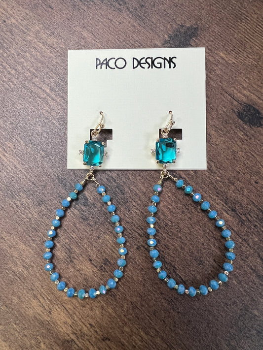 Gold Gem Top Beaded Teardrop Earrings