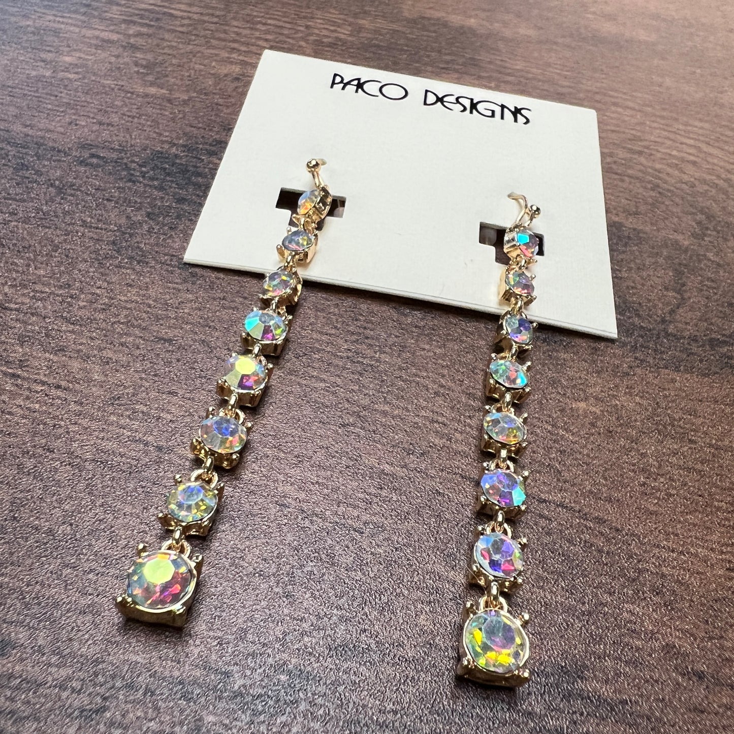 Gold Champagne Crystals Long Earrings