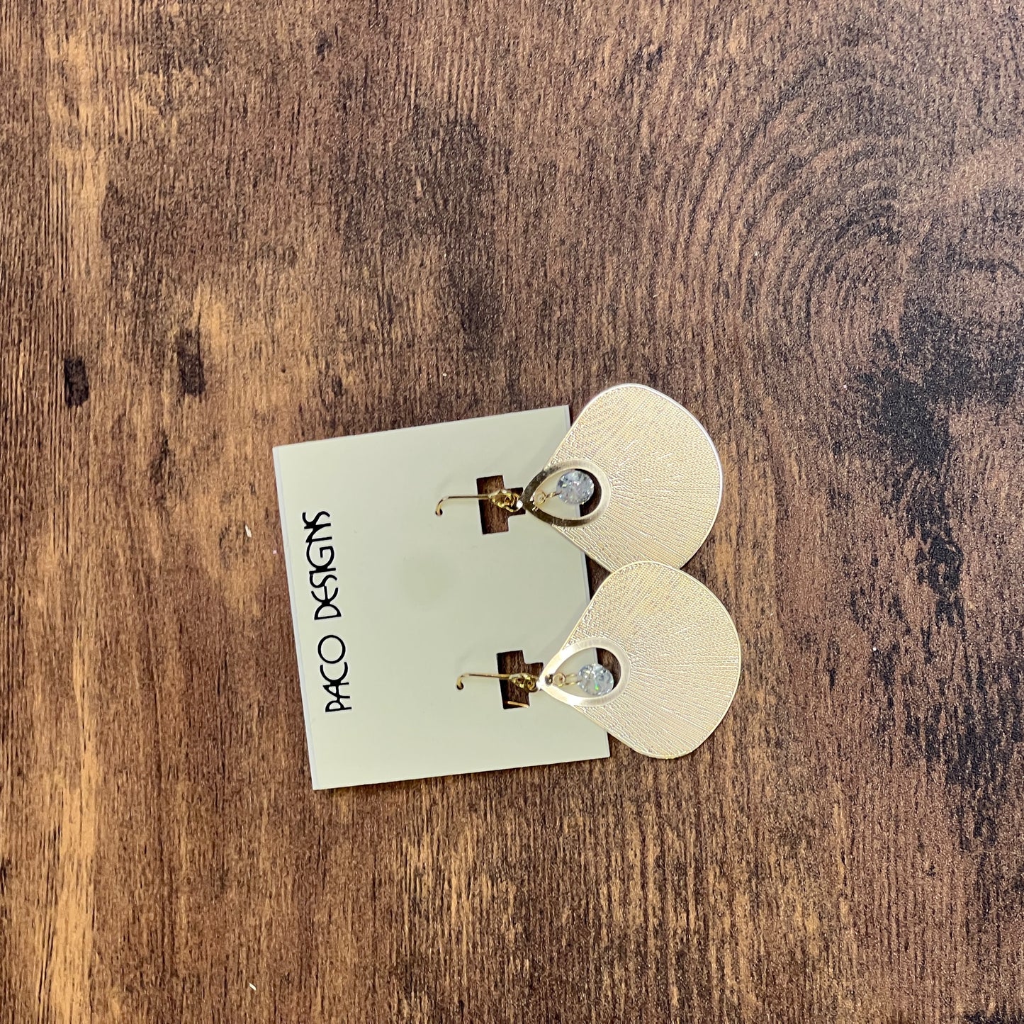 Gold Fan CZ Center Drop Earrings