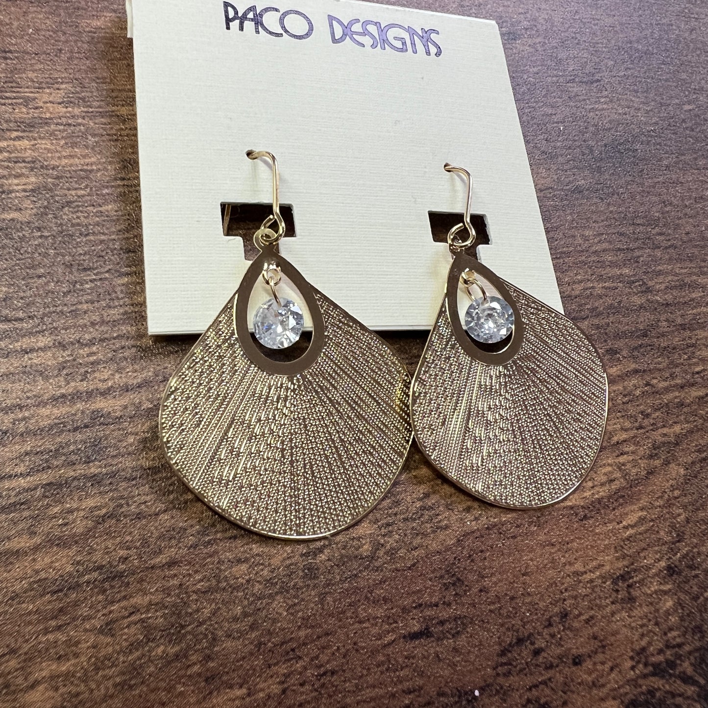 Gold Fan CZ Center Drop Earrings