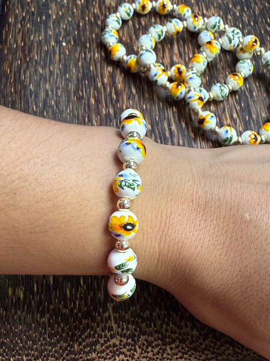 Ceramic Sunflower Beaded Bracelet