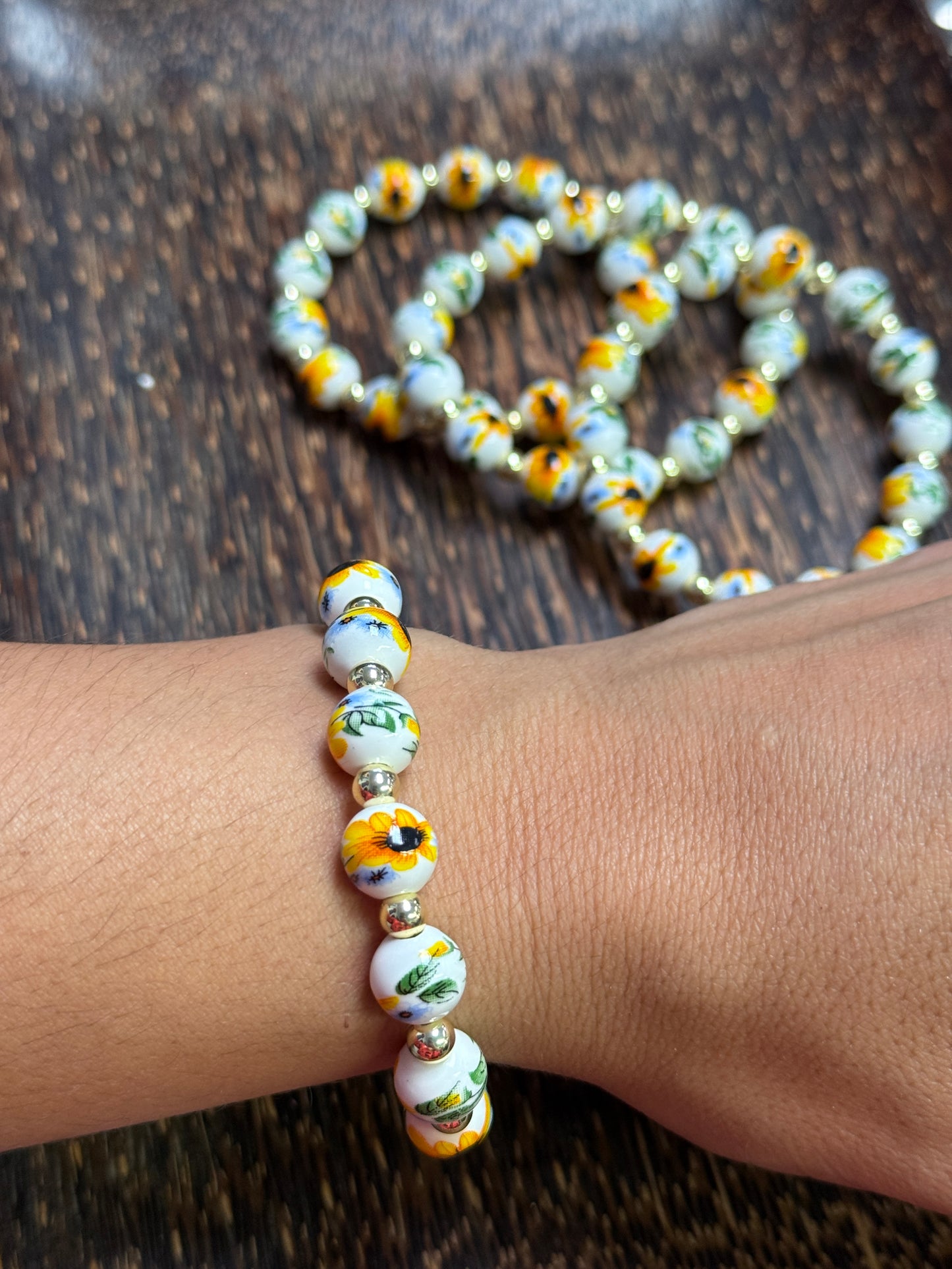 Ceramic Sunflower Beaded Bracelet