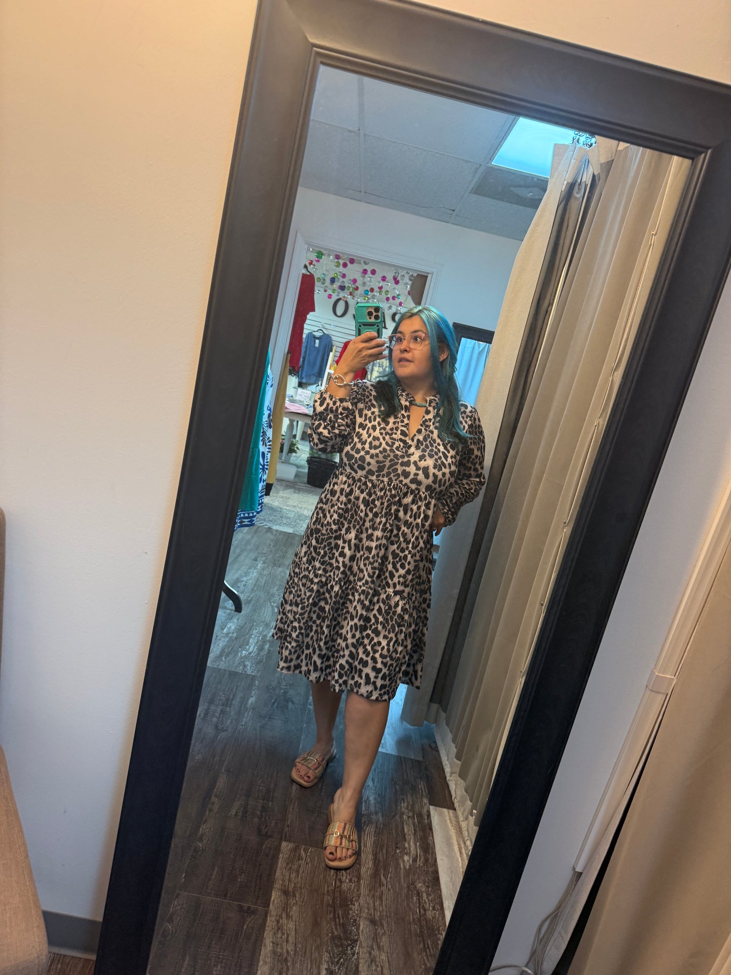 Leopard Print V Neck Tiered Dress