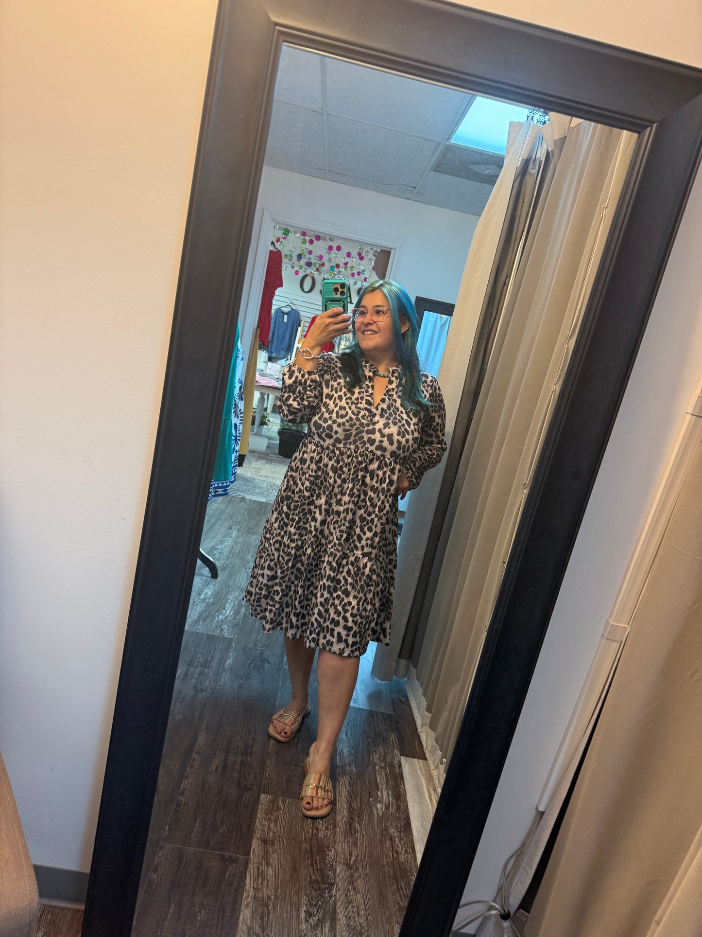 Leopard Print V Neck Tiered Dress