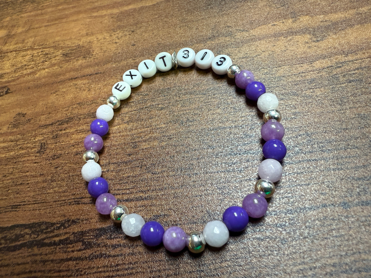 "EXIT 313" Purple Beaded Bracelet