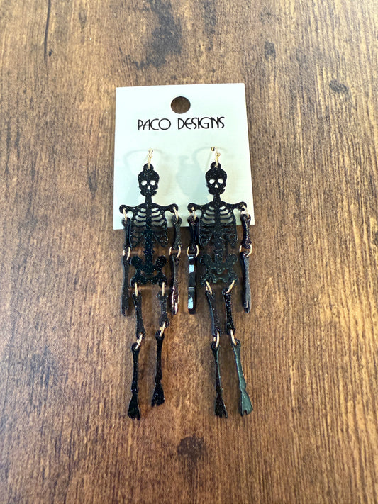 Big Fun Glittery Acrylic Black Skeleton Earrings