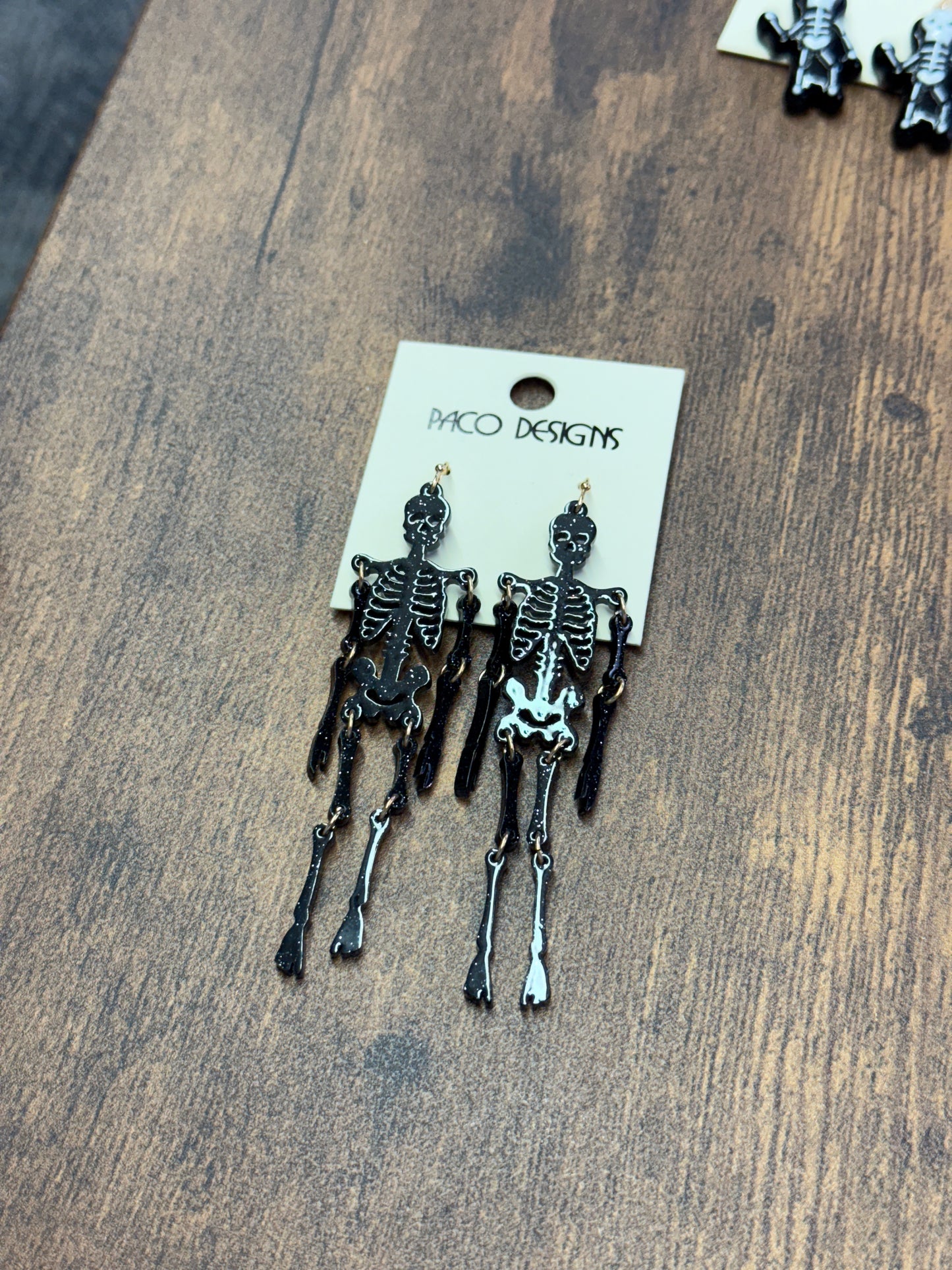 Big Fun Glittery Acrylic Black Skeleton Earrings