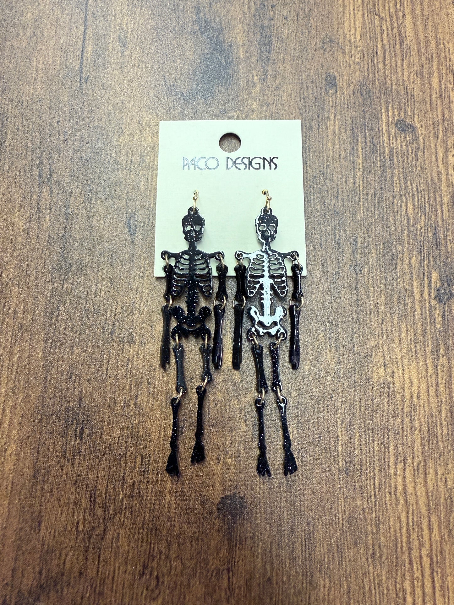 Big Fun Glittery Acrylic Black Skeleton Earrings