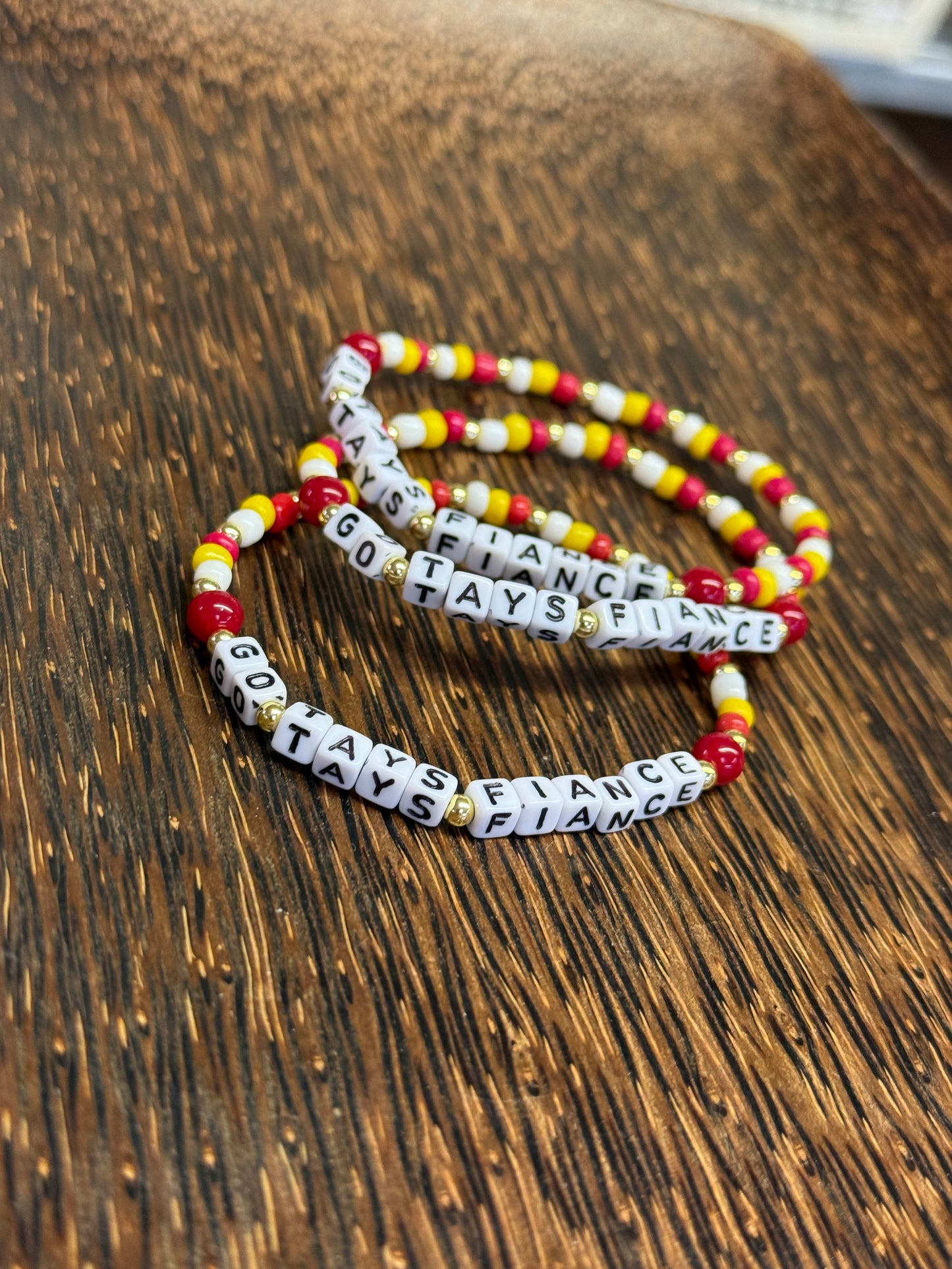 "Go Tay's Fiance" KC Chiefs Colors Mini Beaded Bracelet