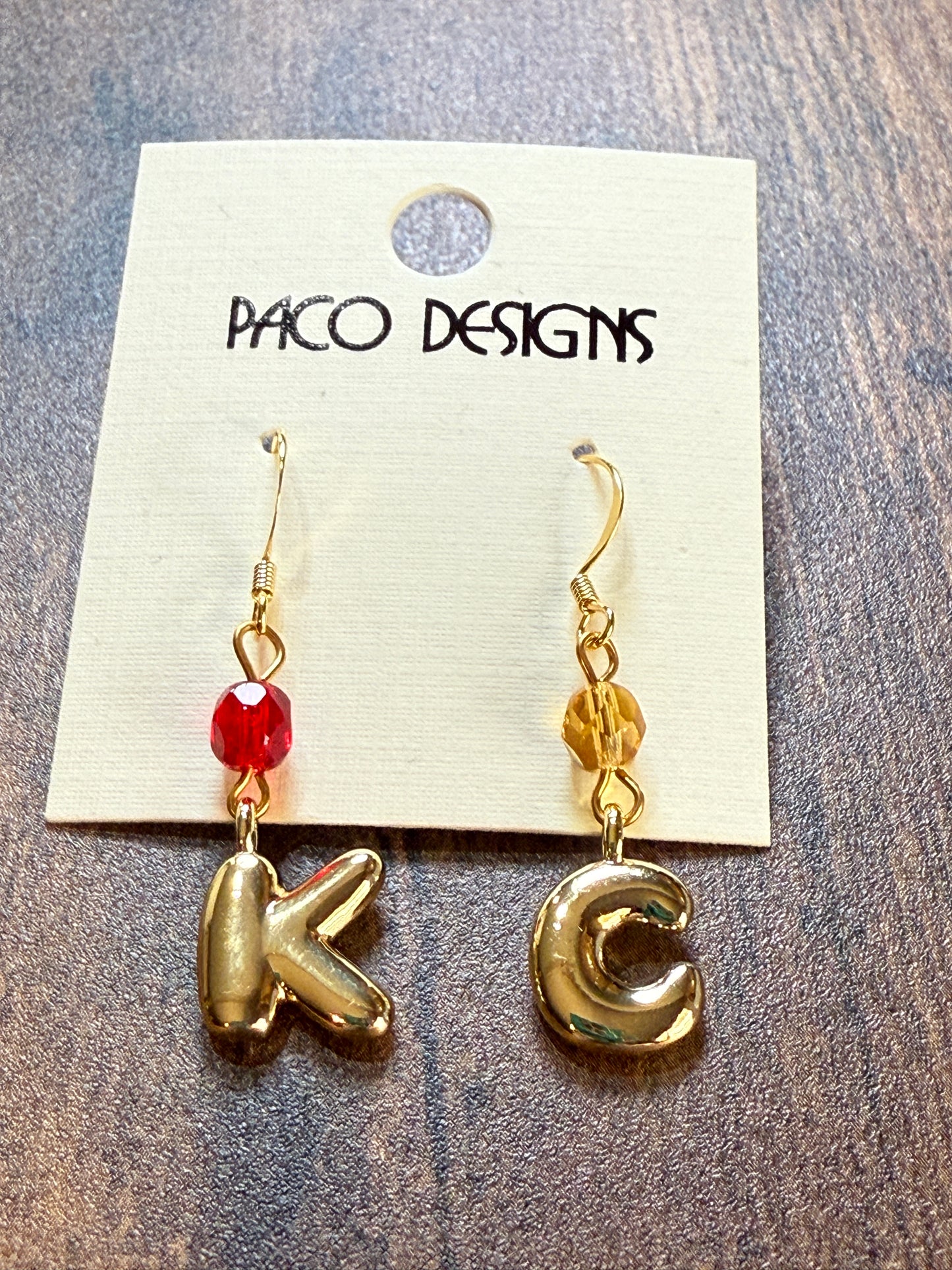Gold Bubble Letter K C Chiefs Earrings
