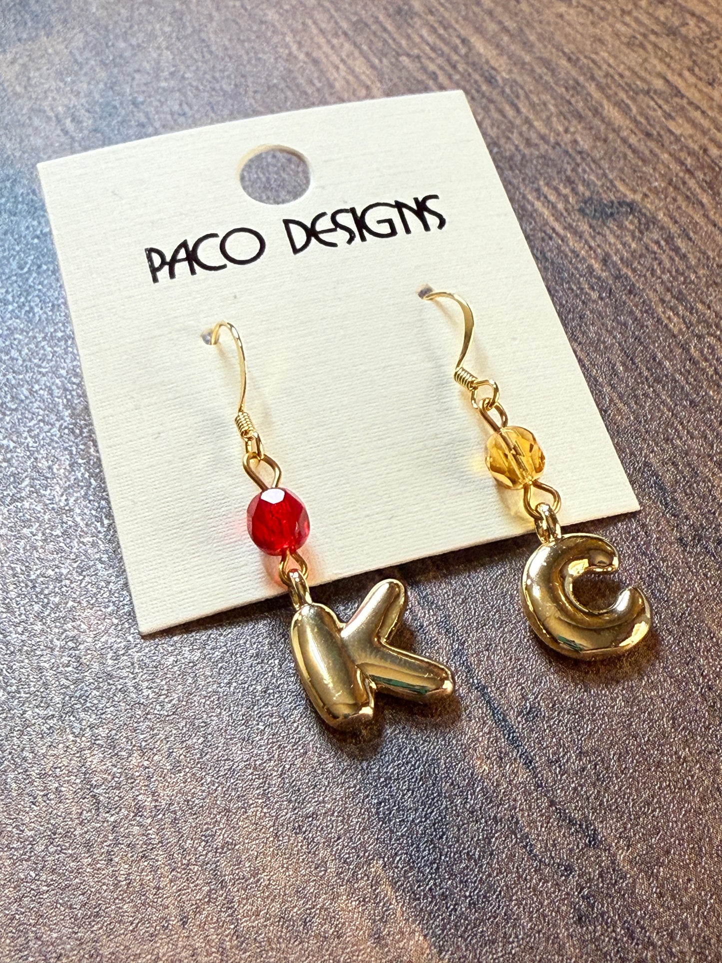 Gold Bubble Letter K C Chiefs Earrings