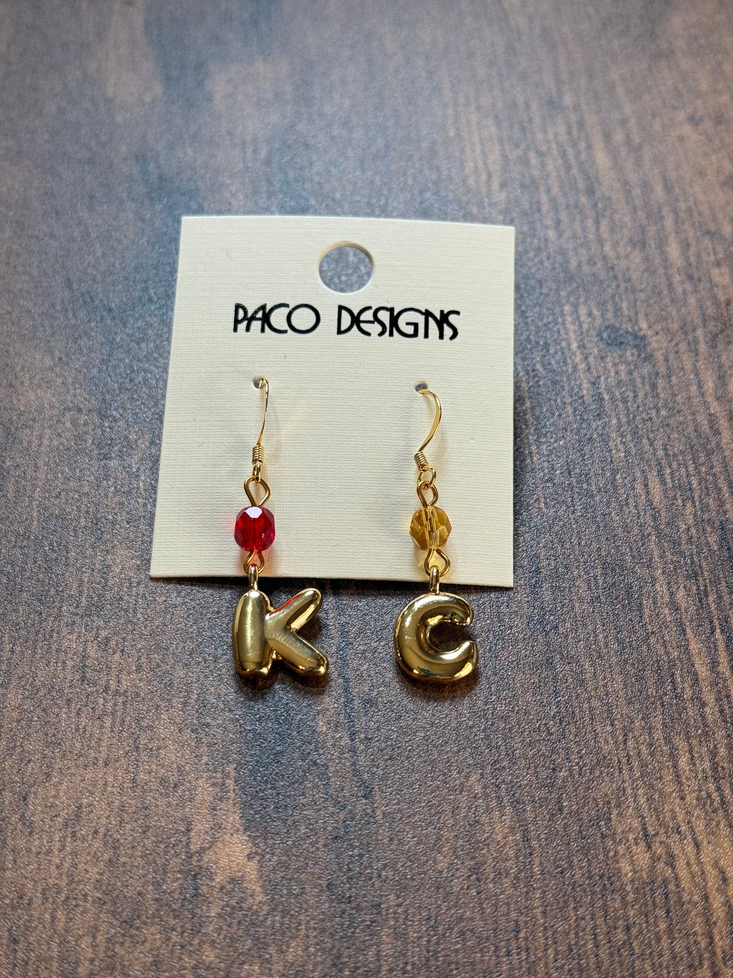 Gold Bubble Letter K C Chiefs Earrings