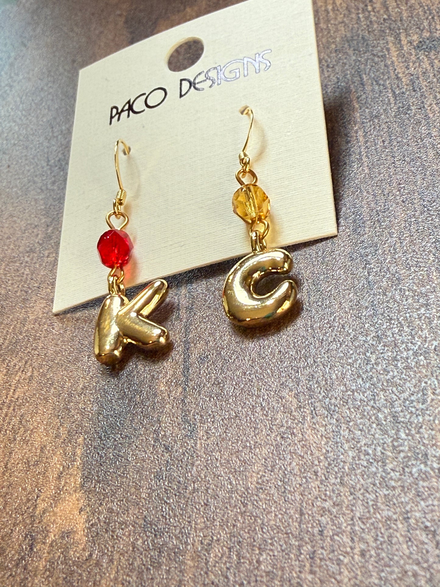 Gold Bubble Letter K C Chiefs Earrings