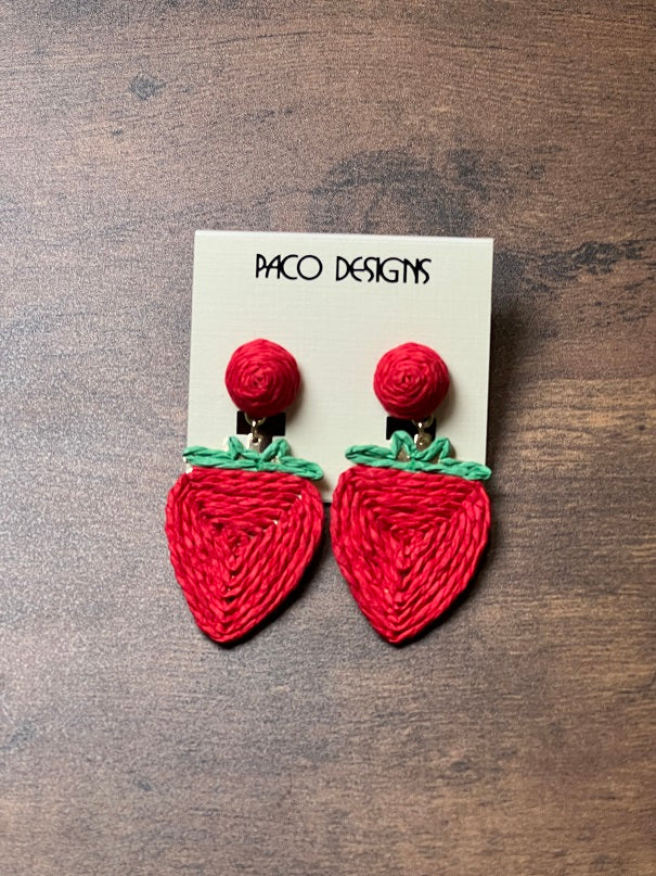 Strawberry Raffia Earrings