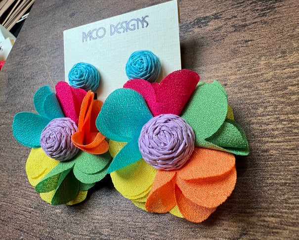 Multi color big petal flower Earrings