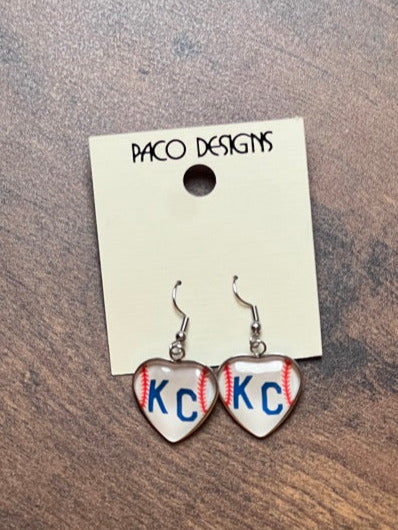 Baseball KC • Heart Dangle Earrings